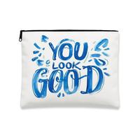You Look Good - Trousse per trucchi, in tela bianca, portatile, da donna, piccola organizer con cerniera, regalo per festival, bianco, 7x9 Inch, Custodia