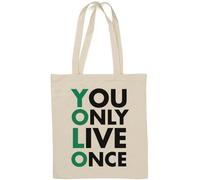 You Only Live Once Borsa tote in cotone naturale verde e nero bianco