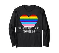 You Will Have To Go Through Me Vintage Love LGBTQ Trans Ally Maglia a Manica
