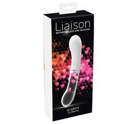 Vibratore LED in Silicone e Vetro Liaison" - Ricaricabile per Punto G (Trasparente-Bianco)"
