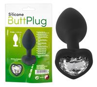Plug Anale con Gioiello Bianco - Dildo Anale Cuore in Silicone (Nero)