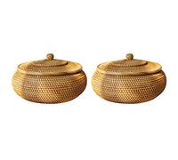 Youbones 2 scatole rotonde in rattan, in vimini con coperchio, per pane, spuntini