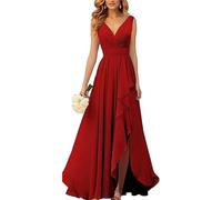 YOUCAI Abito Cerimonia Donna Eleganti Lungo Raso Senza Maniche Abito Damigella d'Onore Scollo a V Curvy Vestiti da Sposa Chiffon Vita Alta Vestito da Cocktail,8,XXL