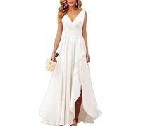 YOUCAI Abito Cerimonia Donna Eleganti Lungo Raso Senza Maniche Abito Damigella d'Onore Scollo a V Curvy Vestiti da Sposa Chiffon Vita Alta Vestito da Cocktail,26,3XL