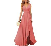 YOUCAI Abito Cerimonia Donna Eleganti Lungo Raso Senza Maniche Abito Damigella d'Onore Scollo a V Curvy Vestiti da Sposa Chiffon Vita Alta Vestito da Cocktail,22,4XL