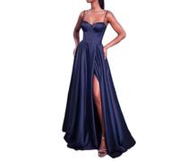 YOUCAI Abito Lungo da Donna Elegante con Spacco Linea ad A Vestito da Cocktail da Sera Spaghetti Abito da Sposa Vestiti da Damigella,Blu Navy,S