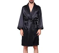 YOUCAI Uomo Accappatoio Estivo in Seta Vestaglia da Notte Kimono Pigiama Manica Lunga Camicia Indumenti da Notte Pigiama Estate Primavera Autunno Satin Sleepwear,Nero,XL