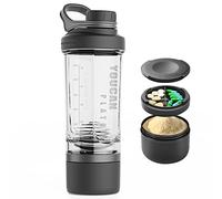 YOUCAN PLATO Shaker Proteinshake, Fitness Shaker con Pulverfach e Kugel, Shake Becher BPA-free, con Tritan, 620ML-Nero