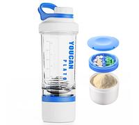 YOUCAN PLATO Shaker Proteinshake,Protein Shaker,Eiweiß Shaker Mit Pulverfach und Kugel,Shake Becher,Fitness Shaker,Schüttelbecher,Shaker Flasche Spülmaschinenfest,BPA frei, mit Tritan,620ML-Blau