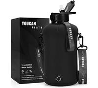 Youcan Plato Trinkflasche 2l Mit Strohhalm und Ärmel,Wasserflasche 2 Liter,3 liter Trinkflasche Sport,Gym Flasche, Fitness Gallon Water Bottle,Trinkflasche BPA Frei,Flasche Für Kohlensäure