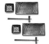 Youda Set Sushi Piatto in Ceramica 8 Pezzi, Stile Giapponese - Include 2 Piatti Sushi, 2 Ciotole Salsa di Soia, 2 Bacchette + Porta Bacchette - Per Sushi Bar e Casa