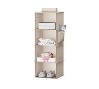 YOUDENOVA Organizer Armadio, Portaoggetti da Appendere, Portattuto da Appendere con 4 Scomparti, Organizzatore Armadio Scomparti per Armadio Interno, per Maglioni, Accessori, Beige