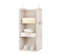 YOUDENOVA - Organizzatore per armadio con 3 ripiani, organizer da appendere pieghevole con tasche laterali, organizer per guardaroba per vestiti, colore: beige