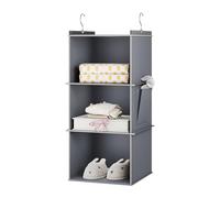 YOUDENOVA Scaffale per armadio da appendere pieghevole, 3 livelli, portaoggetti da appendere, organizer per vestiti con rinforzo interno, organizer per scarpe grigio
