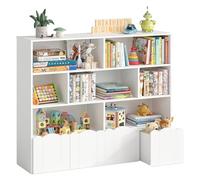 YOUDENOVA Scaffale per bambini a 4 animali, per cameretta dei bambini, con 4 scatole, per giocattoli su ruote, 125,3 x 33 x 118 cm, per la cameretta dei bambini, per libri di immagini, libri di storia