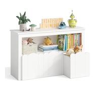 YOUDENOVA Scaffale per bambini, con 3 scatole, per giocattoli, 102,2 x 33 x 61,5 cm, per la cameretta dei bambini, per libri di immagini, libri di storia e giocattoli, bianco