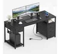 YOUDENOVA Scrivania per Computer 140 cm con Multipresa, Scrivania con 4 Cassetti, Supporto CPU, Scrivania Multifunzionale per Ufficio, Studio e Gaming, Montaggio Semplice Nero
