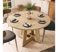 YOUDENOVA Tavolo da pranzo rotondo 120 cm, tavolo da pranzo in legno per 4-6 persone, stile rustico con geometria moderna, motivo juntur, naturale (senza sedie)