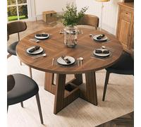 YOUDENOVA Tavolo da pranzo rotondo 120 cm, tavolo da pranzo in legno per 4-6 persone, stile rustico con geometria moderna, marrone rustico (senza sedie)