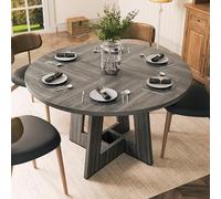 YOUDENOVA Tavolo da pranzo rotondo 120 cm, tavolo da pranzo in legno per 4-6 persone, stile rustico con geometria moderna, grigio (senza sedie)