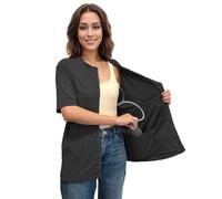 Youdiao Camicie per Mastectomia con Tasche di drenaggio Post-operatorio Must Haves Soft Full Front Zip Top a Maniche Corte per Recupero, Nero, S