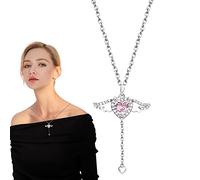 Youding Collana con ciondolo a forma di cuore con ala d'angelo, con ciondolo a forma di cuore con zirconia cubica, per donne, ragazze, mamme, figlie