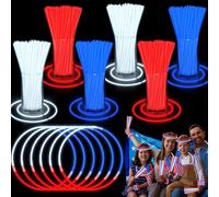 YOUDRN 300 bastoncini luminosi da 20,3 cm per il 4 luglio, con connettori, rosso, blu, bianco, per bomboniere, braccialetti luminosi al buio, accessori per feste per il 250° anniversario degli Stati