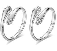 Youehsent 2 Pezzi Fashion Love Hug Hand Rings Anello Abbraccio 925 Sterling Silver Hug Anelli Regolabili per Uomini E Donne Nipote Anelli per Feste Regalo (Argento)