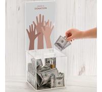 YOUEON Scatola per donazioni quadrata in acrilico con serratura e supporto per cartelli rimovibile, scatola trasparente per suggerimenti, scatole per votazioni, beneficenza, collezione Suggetstion