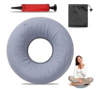 Youery Cuscino ortopedico,Cuscino Ortopedico a Ciambella Gonfiabile, con Pompa Integrata per Emorroidi e Dolore al Coccige, Antidecubito Portatile, 34 cm, Colore Grigio