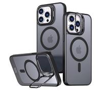 Youery Custodia per iPhone 15 per MagSafe con supporto, custodia per cellulare, supporto integrato nascosto custodia per cellulare, retro antigraffio (Nero, 14Pro Max)
