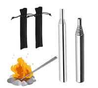 Youery Soffietto Tascabile 2 Pezzi, Soffietto telescopico Tascabile in Acciaio Inossidabile Attrezzo antincendio per Cucinare Picnic BBQ Caccia Pesca Escursionismo