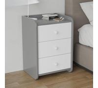 YOUGANG Comodino con cassetti e ripiano aperto, moderno comodino in legno naturale, per camera da letto, soggiorno, casa, ufficio (grigio, F)