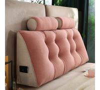 YOUGANG Cuscino a cuneo per testiera con 2 cuscini arrotolabili per il collo, grande cuscino da lettura per sedersi a letto, cuscino di supporto lombare con fodera rimovibile (rosa, 150 x 50 x 20 cm)