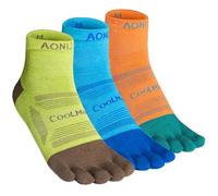 YOUGLE Coolmax, calzini con dita per uomo e donna, traspiranti, con cinque dita, calzini alla caviglia, anti-vesciche, traspiranti, ad asciugatura rapida, B # 3 paia/blu, verde frutta, arancione, M