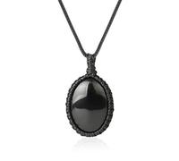 YOUHU Collana Pietre Naturali,7 Collane di Cristallo Chakra Corda Intrecciata Fatta A Mano Avvolta Naturale Ametista Ovale Gemma Ciondolo Gioielli Spirituali alla Moda Regalo Unisex, Ossidiana Nera