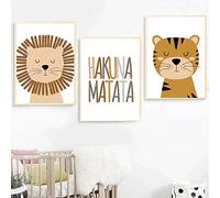 Youihom 3 Poster Animali Bambino Tavolo Camera Ragazzo 30x40cm Boho Poster Safari Leone Tigre Hakuna Matata Quadro Decorazione Murale Camera Bebe Stampe su Tela senza Cornice