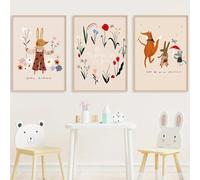 Youihom 3 Quadretti per Cameretta Ragazza Boho Marrone 30x40 Quadri Animali Cameretta Bambini Volpe Coniglio Poster Camera Neonato Floreali Frasi Motivazionali Stampe Tela senza Cornice