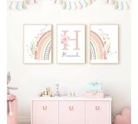 Youihom 3 Quadro Arcobaleno Bambini Nome Poster Arcobaleno Boho 30 x 40 cm Stampe Cameretta Ragazza Quadretti Personalizzati Bimba Rosa Poster Camera Bimbo Neonato Regalo Tela senza Cornice