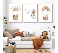 Youihom 3 Quadro Safari Arcobaleno Bambini Boho Poster Bambino Mongolfiera 30 x 40 cm Quadretti Animali Cameretta Orso Volpe Coniglio Riccio Oche Stampe Camera Neonato Tela senza Cornice