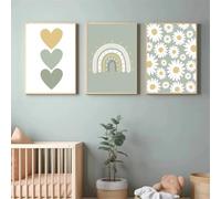 Youihom 3 Stampe Cameretta Neonato 30 x 40 Quadro Arcobaleno Bambini Quadretti Cameretta Bambino Boho Verde Floreali Love Poster Tela senza Cornice