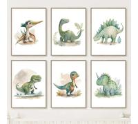 Youihom 6 Quadri Dinosauri Cameretta Verde Stampe Cameretta Bambino Quadretti Camera Neonato Poster Tela 21 x 30 cm senza Cornice