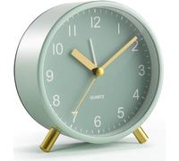 YouJabz Sveglia analogica, silenziosa, senza ticchettio, con luce notturna, alla moda, rotonda, in metallo, per ufficio, a batteria, camera da letto, anziani, adulti, bambini e studenti