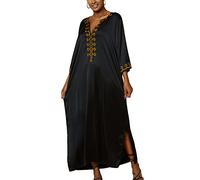 YOUKD Abito caftano ricamato Boho Beach Bikini Cover Up Robe Plus Size Loungewear per le donne, K Black, Taglia unica
