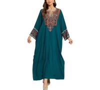 YOUKD Abito Caftano Stile Bohémien con Ricamo Floreale, Copricostume da Spiaggia, Bikini, Taglia Forte, per Donna, A1 blu., Taglia unica