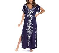 YOUKD Abito Copricostume Bikini Boho Beach in Cotone Ricamato Floreale Sciolto Plus Size Loungewear per Le Donne