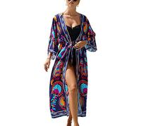 YouKD - Abito da donna estivo lungo stile kaftan, maxi, bohémien, da spiaggia, con copertura, kimono ampio, taglia unica, Blu scuro, Taglia unica