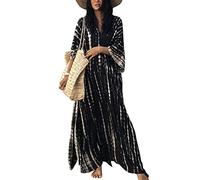 YouKD Abito da Spiaggia Kimono Stile Bohémien, Kaftano Estivo Lungo, Copricostume da Donna, Taglia Grande, B nero, Taglia unica