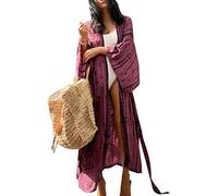 YOUKD Abito estivo da donna lungo caftano maxi bohemien da spiaggia coprente vestaglia spaziosa kimono taglia unica, Un nero rosa, Etichettalia unica