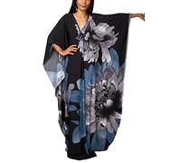 YouKD Abito estivo floreale allentato Caftan Boho Beach Bikini Cover Up Dress Plus Size Robe per le donne, A Blu Grigio, Taglia unica